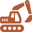 Orange excavator icon on black background