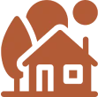 Rustic home icon with sun and trees