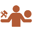 Orange person holding wrench and ball icon