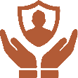 Hands holding shield with person icon